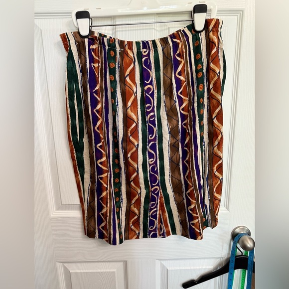 Vintage 90s Boho Abstract Print Skirt Women’s XL Earth Tones Knee Length - Picture 3 of 5